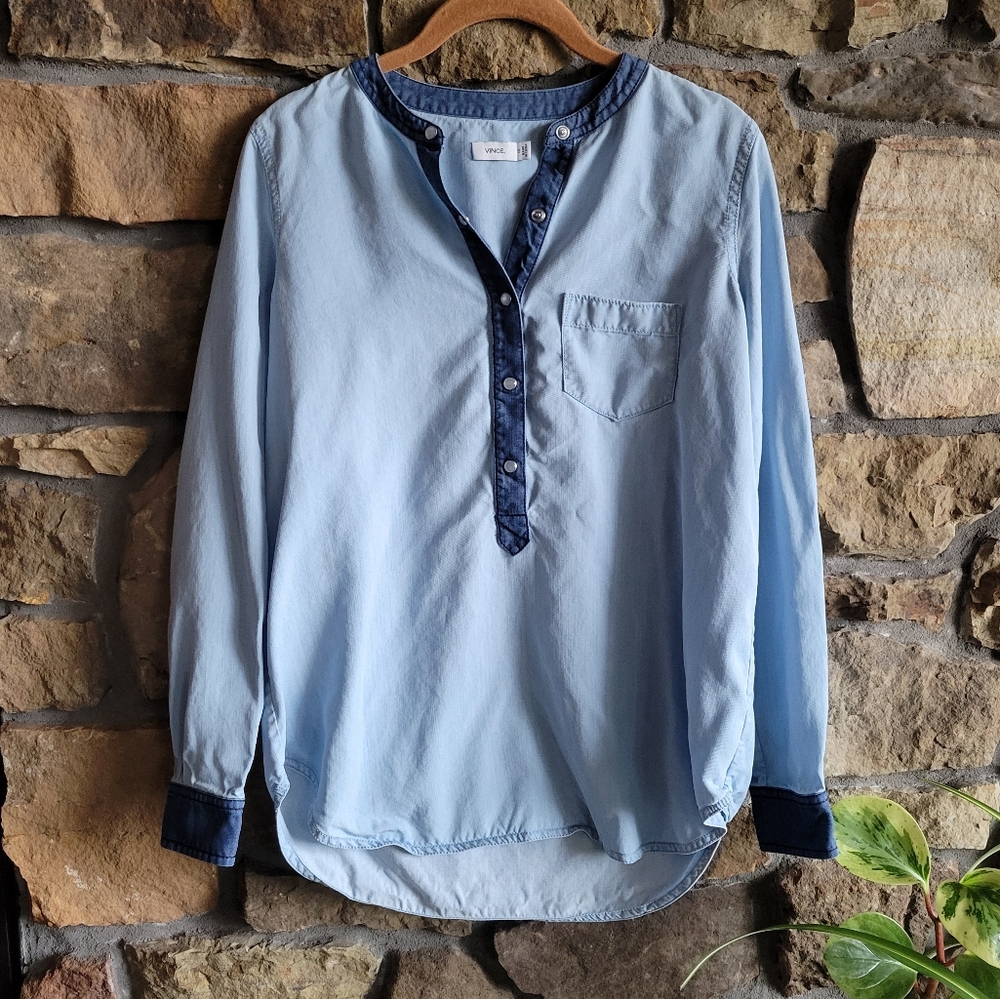 Vince Colorblock Henley Button Tunic Top XS